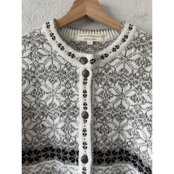 Baltic Inspirations Wool Blend Nordic Fair Isle Cardigan Sweater Cabincore M - Picture 7 of 8